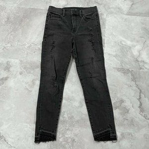 Level 99 Elle High Rise Uneven Hem Jeans Black Denim‎ Crop